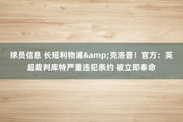 球员信息 长短利物浦&克洛普！官方：英超裁判库特严重违犯条约 被立即奉命