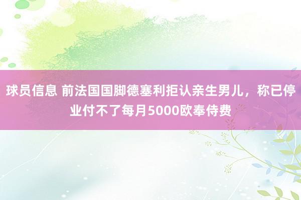 球员信息 前法国国脚德塞利拒认亲生男儿，称已停业付不了每月5000欧奉侍费