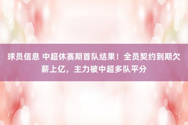 球员信息 中超休赛期首队结果！全员契约到期欠薪上亿，主力被中超多队平分